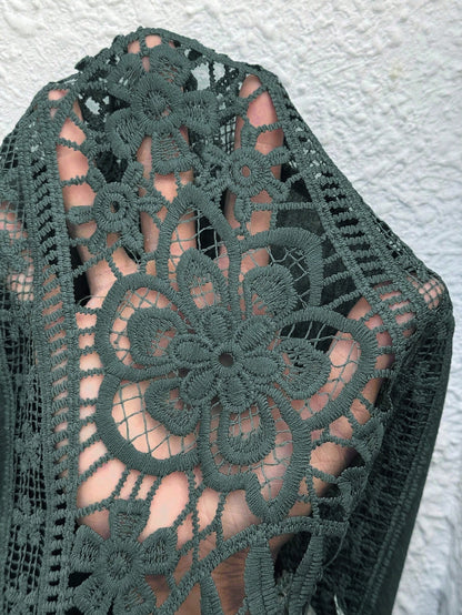 LUNE Scoop Neck Pleated Lace Casual T-Shirt