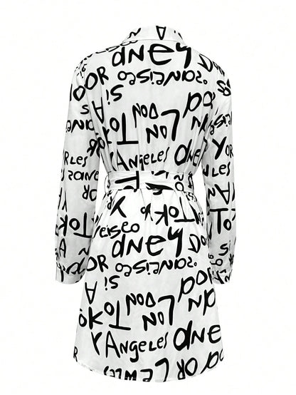 LUNE Shirt Collar Long Sleeve Printed Button Design Casual Women's Dress Fall Cloth For Women