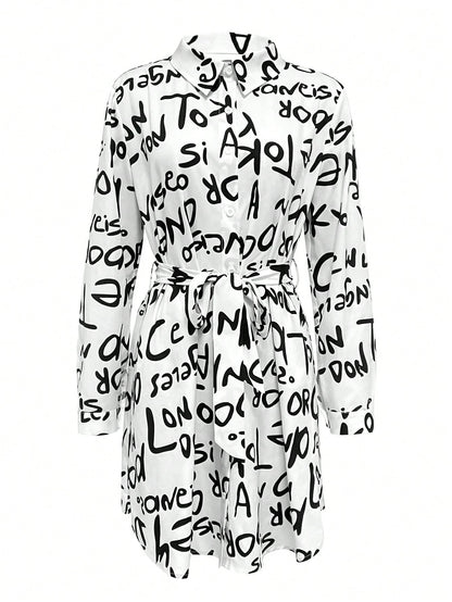 LUNE Shirt Collar Long Sleeve Printed Button Design Casual Women's Dress Fall Cloth For Women