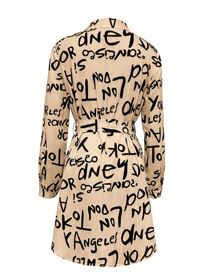 LUNE Shirt Collar Long Sleeve Printed Button Design Casual Women's Dress Fall Cloth For Women