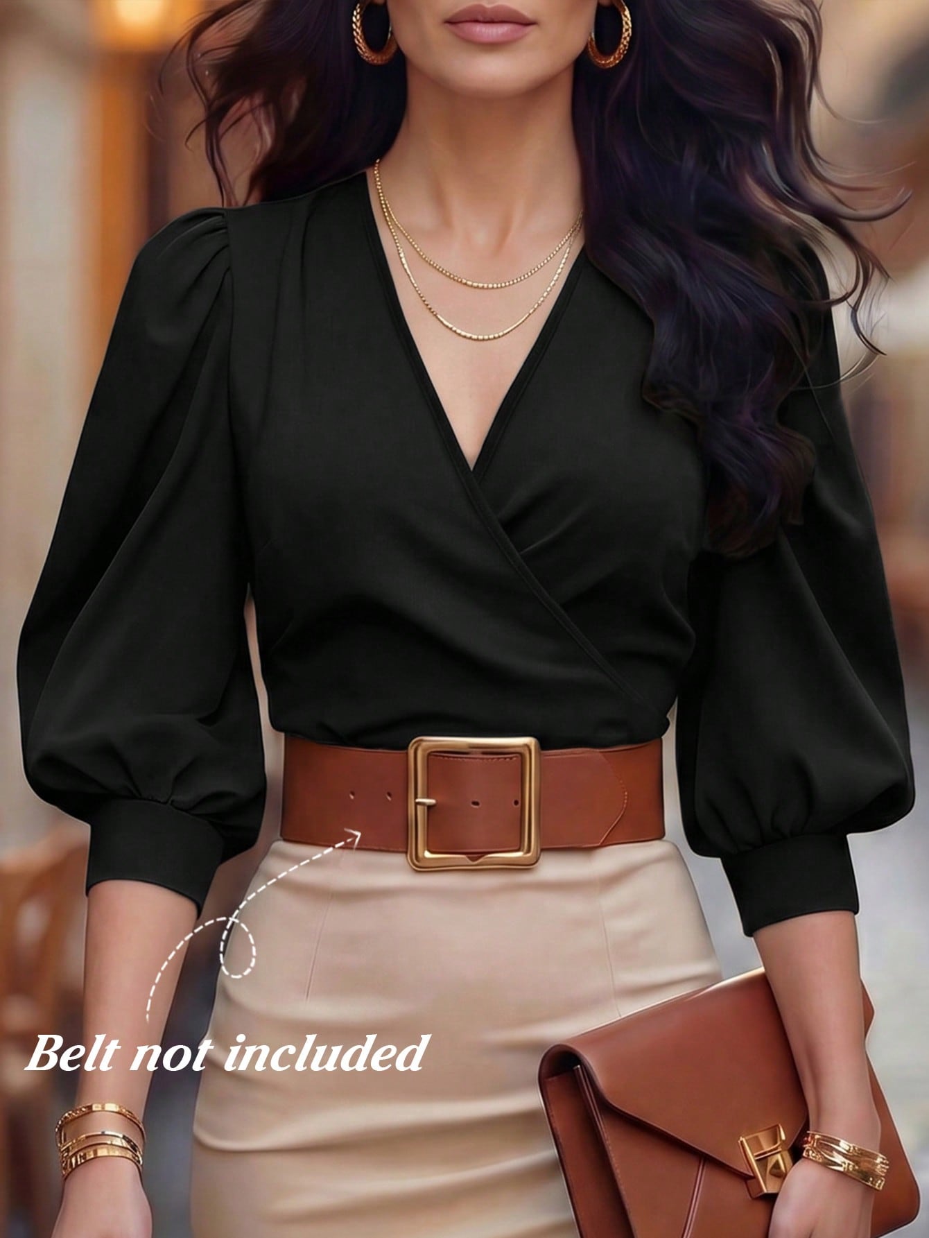 LUNE V-Neck Criss-Cross Puff Sleeve Fitted Cropped Women Shirt