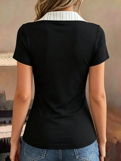 LUNE Women's 2 In 1 Contrast Color Short Sleeve T-Shirt