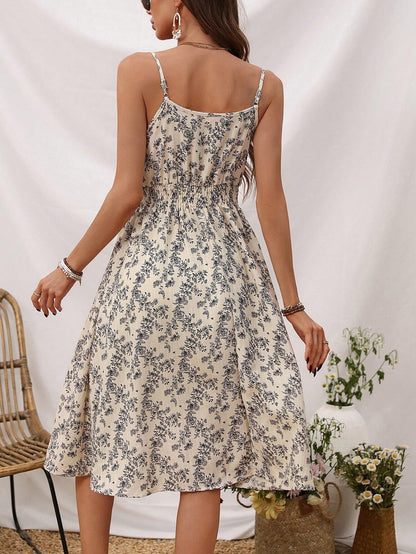 LUNE Women's Floral Print Waist Tie Cami Dress