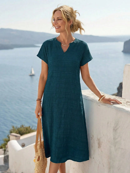 LUNE Women's Mid-Length Casual Tropical Dress, Fashionable Minimalist For Daily Wear,Vacation Beach Vacation Navy Blue Summer
