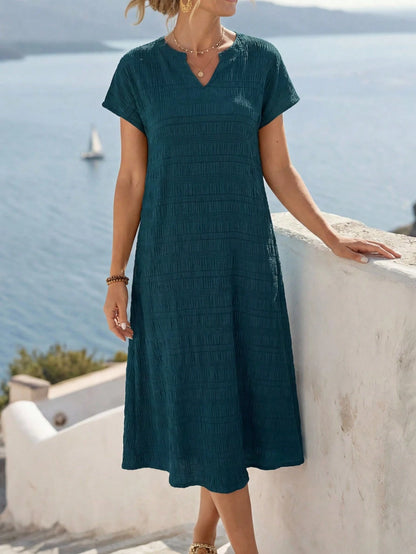 LUNE Women's Mid-Length Casual Tropical Dress, Fashionable Minimalist For Daily Wear,Vacation Beach Vacation Navy Blue Summer