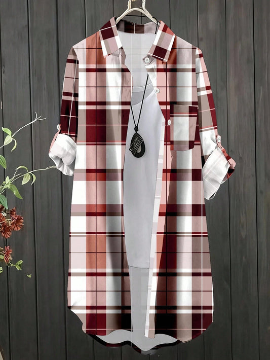 LUNE Women's Plaid Long Sleeve Minimalist Casual Shirt Fall Cloth For Women