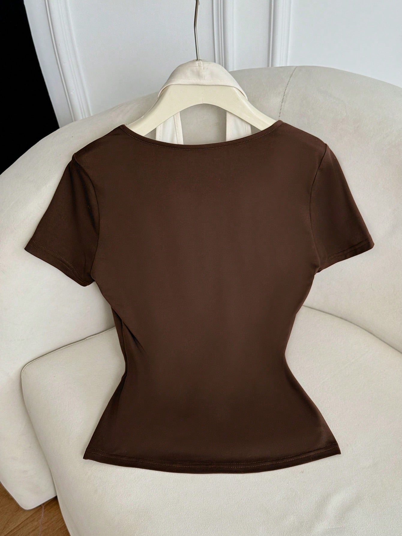 LUNE Women's Summer Fashion Halter Neck 2 In 1 Knit Top, Contrast Color Loose Twist Front Short Sleeve T-Shirt