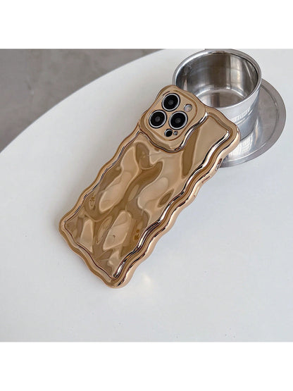 Luxury Asymmetric Wavy Texture Premium Electroplated Floral Meteorite Textured Gold Phone Case Compatible With IPhone 17/17 Pro Max/17/17 Air/17 Pro/16/16 Pro/16 Pro Max/16 Plus/16e Spring Gift