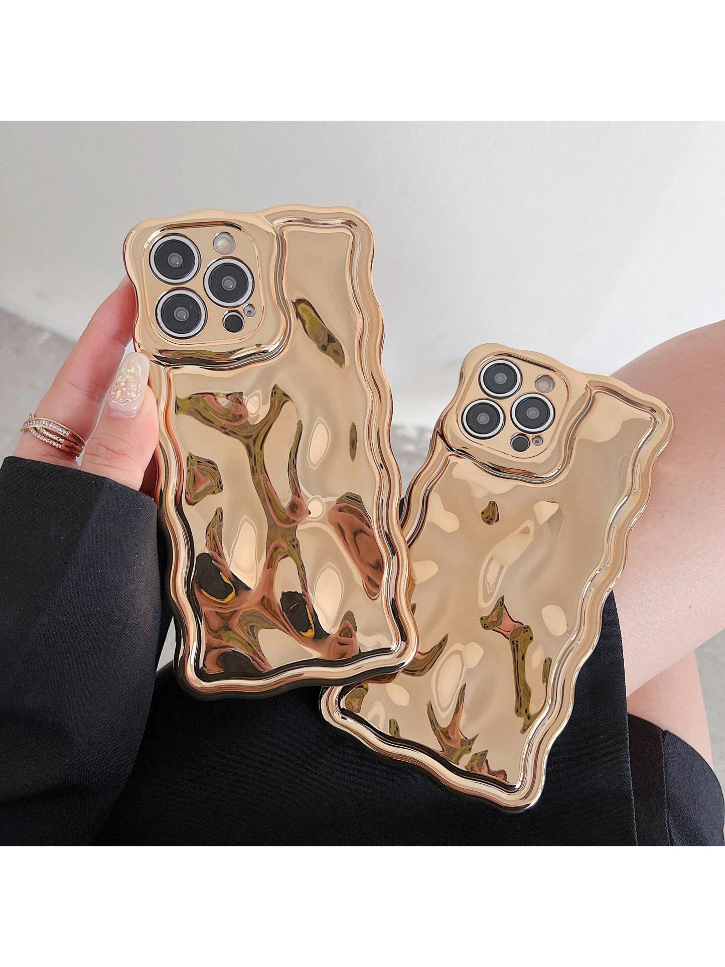 Luxury Asymmetric Wavy Texture Premium Electroplated Floral Meteorite Textured Gold Phone Case Compatible With IPhone 17/17 Pro Max/17/17 Air/17 Pro/16/16 Pro/16 Pro Max/16 Plus/16e Spring Gift