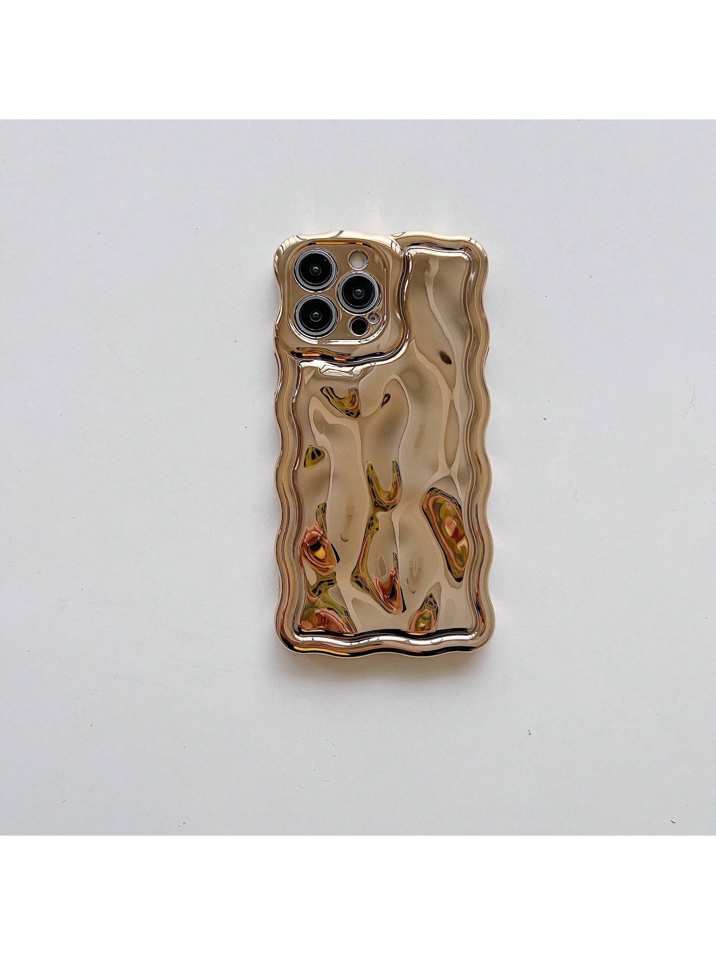 Luxury Asymmetric Wavy Texture Premium Electroplated Floral Meteorite Textured Gold Phone Case Compatible With IPhone 17/17 Pro Max/17/17 Air/17 Pro/16/16 Pro/16 Pro Max/16 Plus/16e Spring Gift
