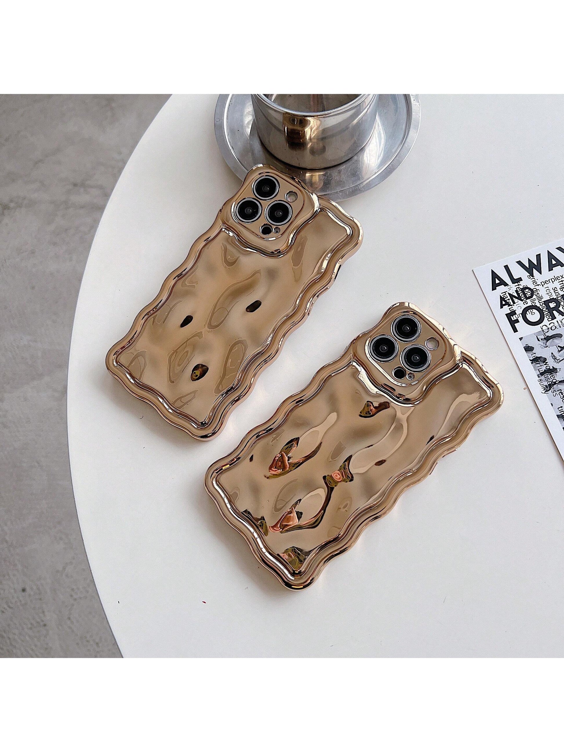 Luxury Asymmetric Wavy Texture Premium Electroplated Floral Meteorite Textured Gold Phone Case Compatible With IPhone 17/17 Pro Max/17/17 Air/17 Pro/16/16 Pro/16 Pro Max/16 Plus/16e Spring Gift