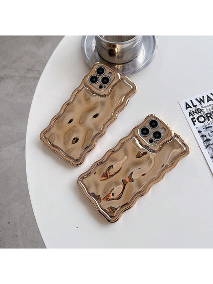 Luxury Asymmetric Wavy Texture Premium Electroplated Floral Meteorite Textured Gold Phone Case Compatible With IPhone 17/17 Pro Max/17/17 Air/17 Pro/16/16 Pro/16 Pro Max/16 Plus/16e Spring Gift
