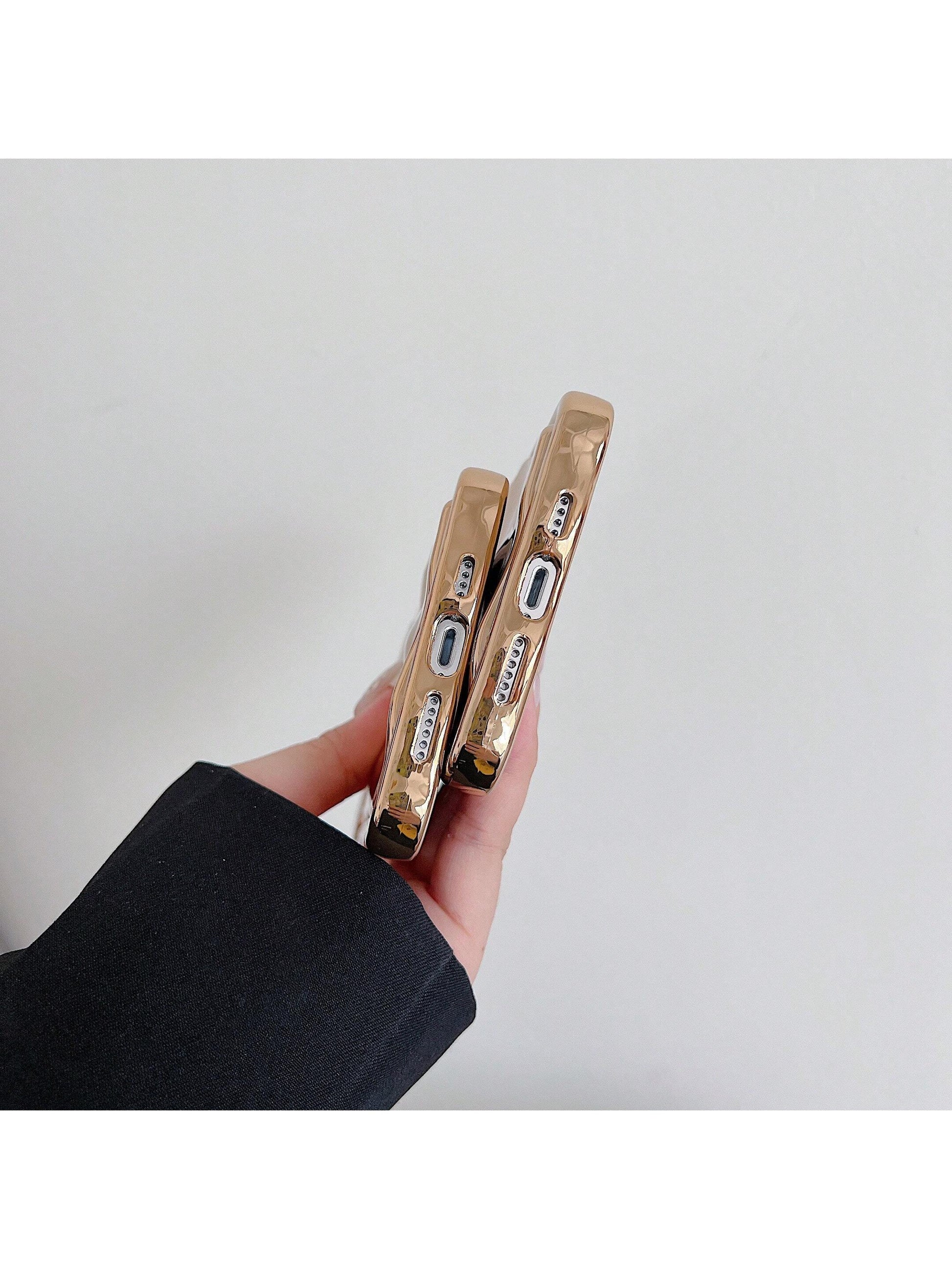 Luxury Asymmetric Wavy Texture Premium Electroplated Floral Meteorite Textured Gold Phone Case Compatible With IPhone 17/17 Pro Max/17/17 Air/17 Pro/16/16 Pro/16 Pro Max/16 Plus/16e Spring Gift
