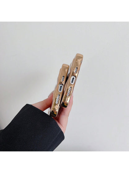 Luxury Asymmetric Wavy Texture Premium Electroplated Floral Meteorite Textured Gold Phone Case Compatible With IPhone 17/17 Pro Max/17/17 Air/17 Pro/16/16 Pro/16 Pro Max/16 Plus/16e Spring Gift