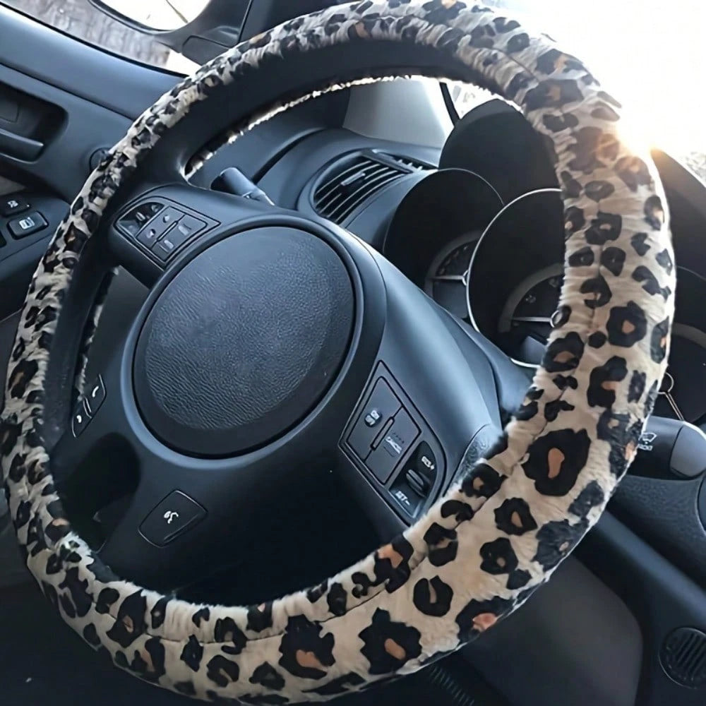 Luxury Leopard Print Car Seat Protector Set, 15Pieces Leopard Print Car Seat Covers, Steering Wheel Cover, Seat Belt Cushions, Perfect For Most Vehicles