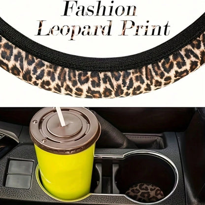 Luxury Leopard Print Car Seat Protector Set, 15Pieces Leopard Print Car Seat Covers, Steering Wheel Cover, Seat Belt Cushions, Perfect For Most Vehicles