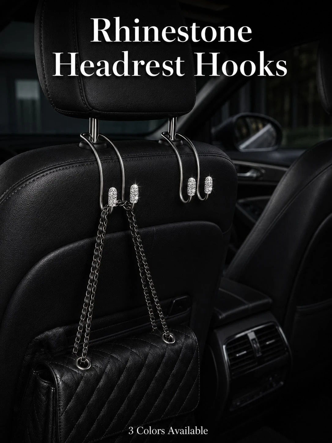Luxury Rhinestone Car Headrest Hook, Crystal Shiny Metal Car Seat Back Hook, Universal Multi-Function Car Rear Seat Storage Hook, Suitable For Handbags, Shopping Bags, Umbrellas, Universal Fit For SUV