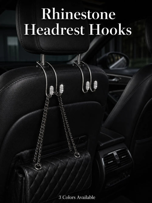 Luxury Rhinestone Car Headrest Hook, Crystal Shiny Metal Car Seat Back Hook, Universal Multi-Function Car Rear Seat Storage Hook, Suitable For Handbags, Shopping Bags, Umbrellas, Universal Fit For SUV