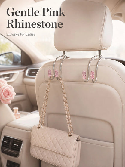 Luxury Rhinestone Car Headrest Hook, Crystal Shiny Metal Car Seat Back Hook, Universal Multi-Function Car Rear Seat Storage Hook, Suitable For Handbags, Shopping Bags, Umbrellas, Universal Fit For SUV