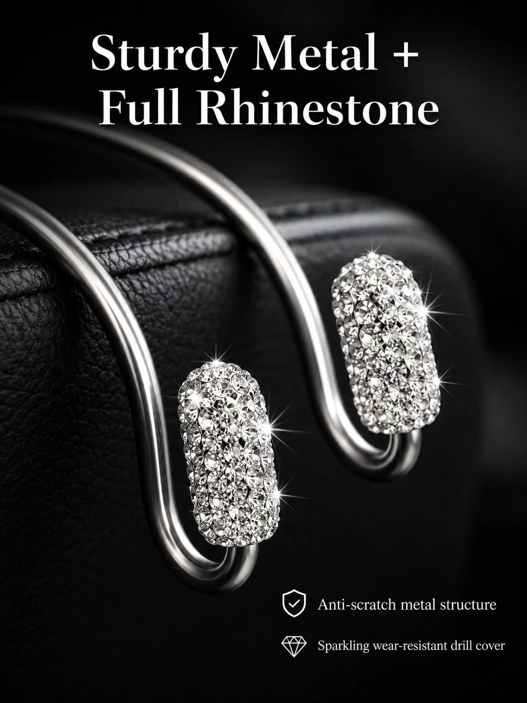 Luxury Rhinestone Car Headrest Hook, Crystal Shiny Metal Car Seat Back Hook, Universal Multi-Function Car Rear Seat Storage Hook, Suitable For Handbags, Shopping Bags, Umbrellas, Universal Fit For SUV