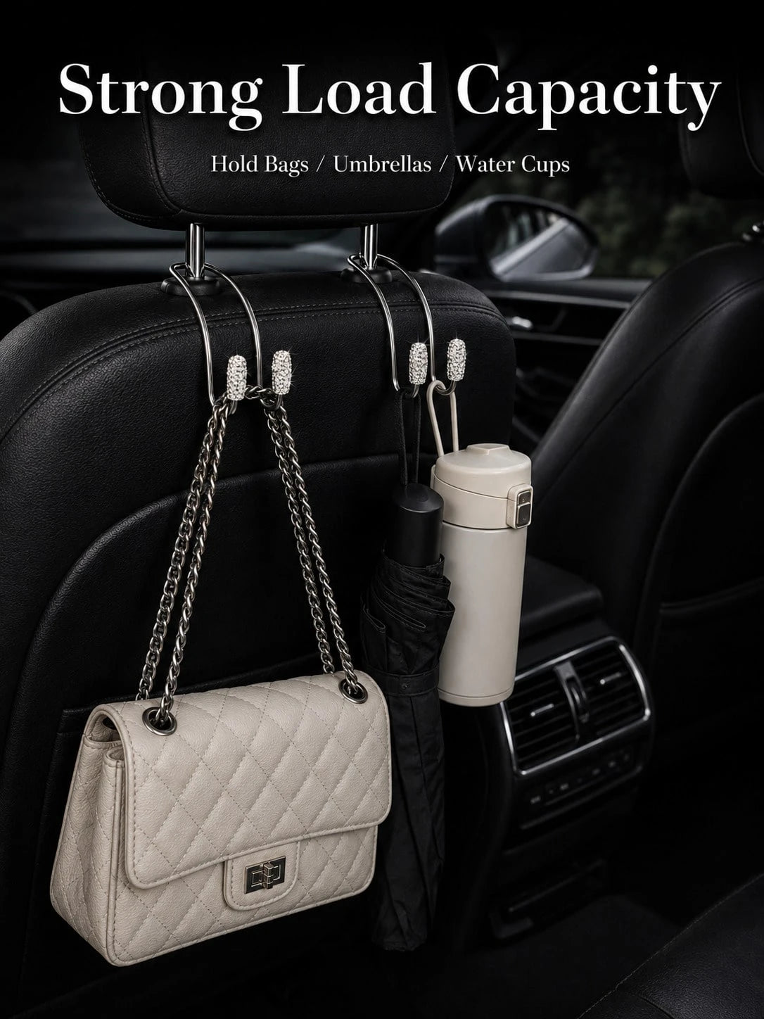 Luxury Rhinestone Car Headrest Hook, Crystal Shiny Metal Car Seat Back Hook, Universal Multi-Function Car Rear Seat Storage Hook, Suitable For Handbags, Shopping Bags, Umbrellas, Universal Fit For SUV