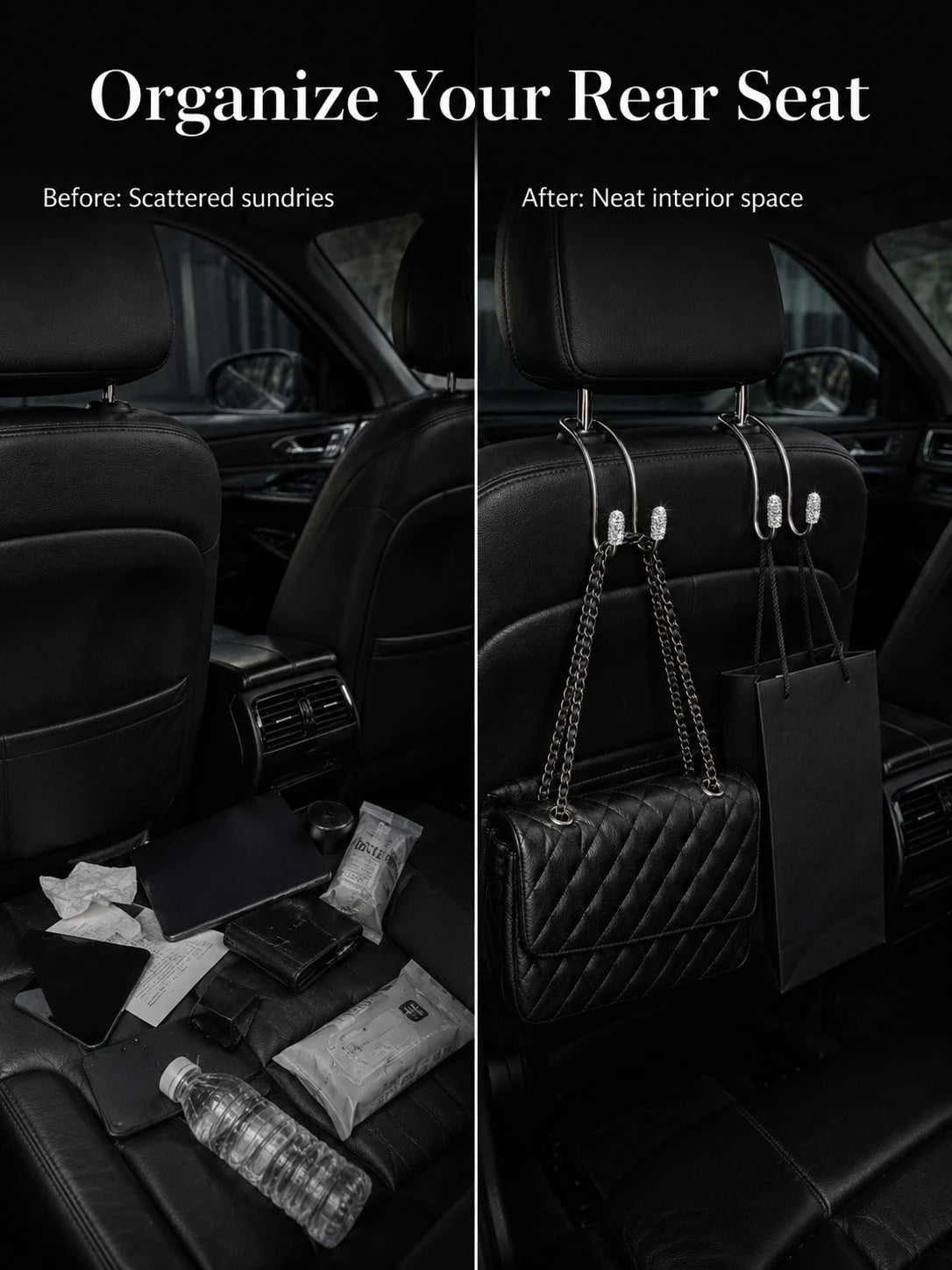 Luxury Rhinestone Car Headrest Hook, Crystal Shiny Metal Car Seat Back Hook, Universal Multi-Function Car Rear Seat Storage Hook, Suitable For Handbags, Shopping Bags, Umbrellas, Universal Fit For SUV