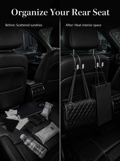Luxury Rhinestone Car Headrest Hook, Crystal Shiny Metal Car Seat Back Hook, Universal Multi-Function Car Rear Seat Storage Hook, Suitable For Handbags, Shopping Bags, Umbrellas, Universal Fit For SUV