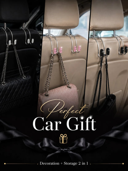 Luxury Rhinestone Car Headrest Hook, Crystal Shiny Metal Car Seat Back Hook, Universal Multi-Function Car Rear Seat Storage Hook, Suitable For Handbags, Shopping Bags, Umbrellas, Universal Fit For SUV