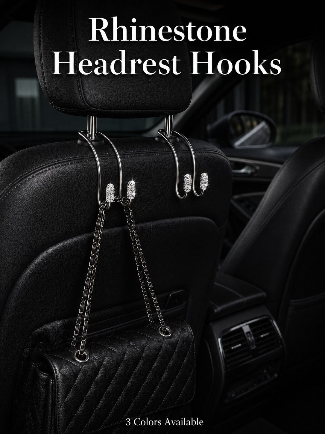 Luxury Rhinestone Car Headrest Hook, Crystal Shiny Metal Car Seat Back Hook, Universal Multi-Function Car Rear Seat Storage Hook, Suitable For Handbags, Shopping Bags, Umbrellas, Universal Fit For SUV