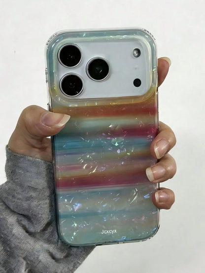 Luxury Shiny Rainbow Striped Seashell Pattern Laser Glossy Gradient Phone Case, Suitable For IPhone 17 Pro Max, 17 Pro, 16 Pro Max, 15, 14 Pro, 13, 12 Pro, 14, 16 Plus, 17 Air, 11, 13 And Other Models