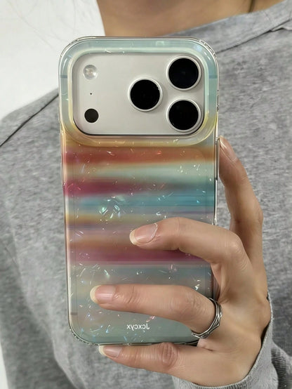 Luxury Shiny Rainbow Striped Seashell Pattern Laser Glossy Gradient Phone Case, Suitable For IPhone 17 Pro Max, 17 Pro, 16 Pro Max, 15, 14 Pro, 13, 12 Pro, 14, 16 Plus, 17 Air, 11, 13 And Other Models