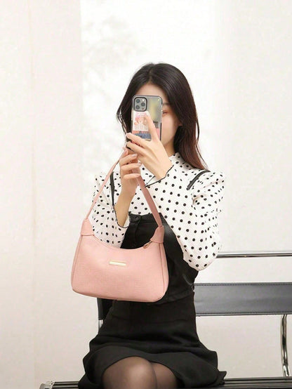 Lychee Pattern PU Women's Shoulder Bag, Leather Zipper + Wrist Strap Handbag, Multi-Functional Underarm Dumpling Bag, Sequin Decoration, Niche Design Handbag, Street Style, Fashionable Minimalist, Ide