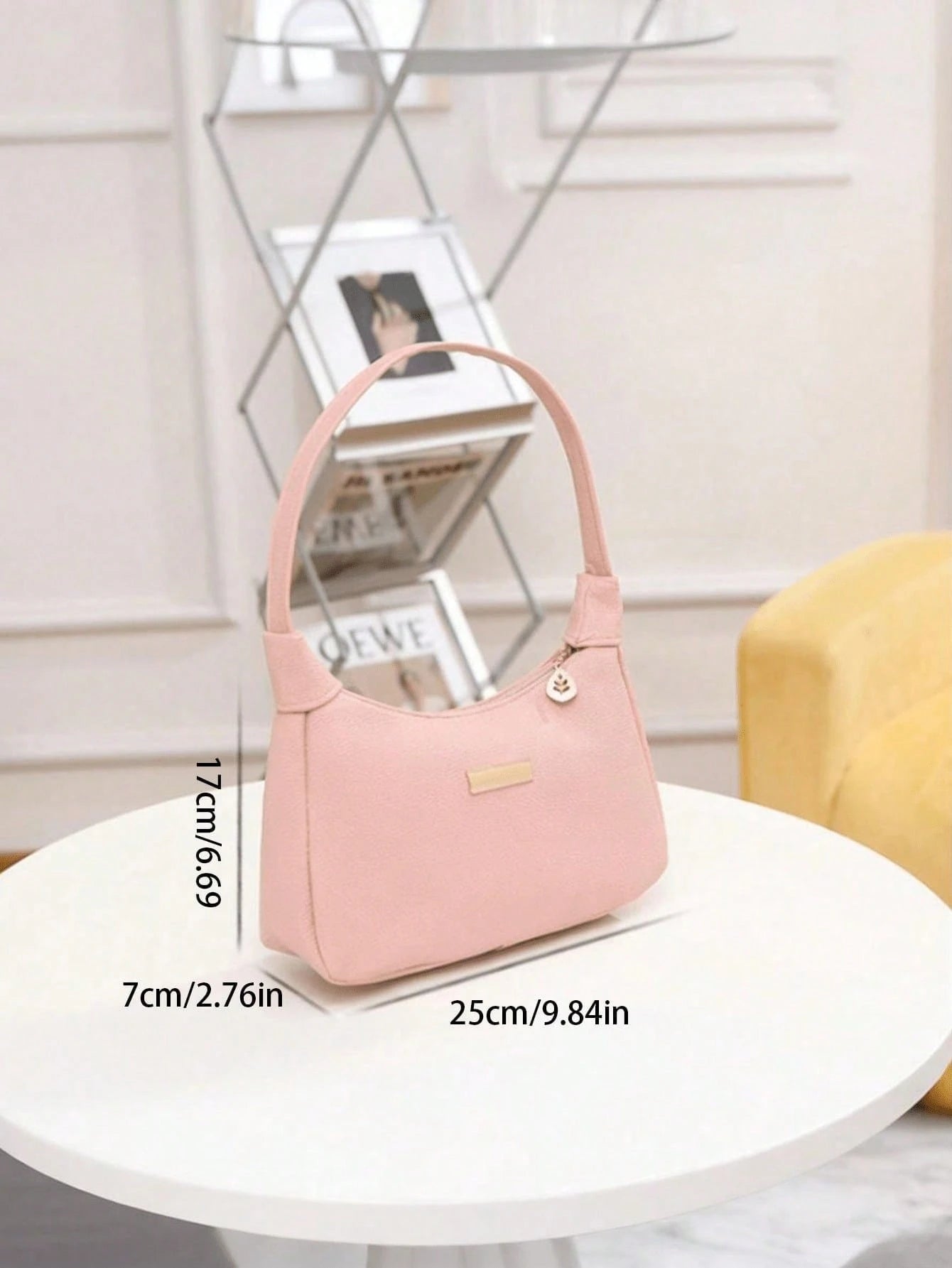 Lychee Pattern PU Women's Shoulder Bag, Leather Zipper + Wrist Strap Handbag, Multi-Functional Underarm Dumpling Bag, Sequin Decoration, Niche Design Handbag, Street Style, Fashionable Minimalist, Ide