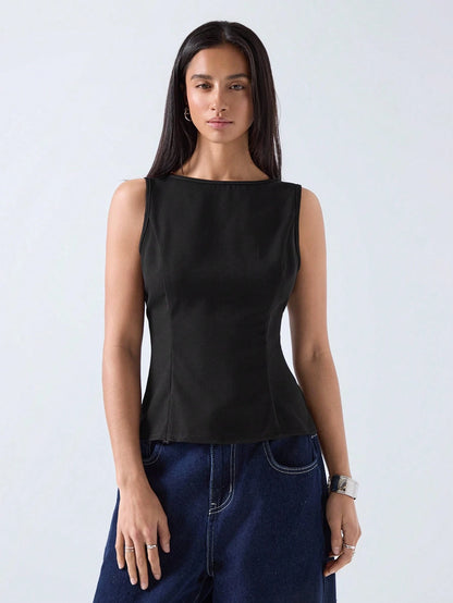 LYSMO Women's Summer Fashionable Designer Black Top