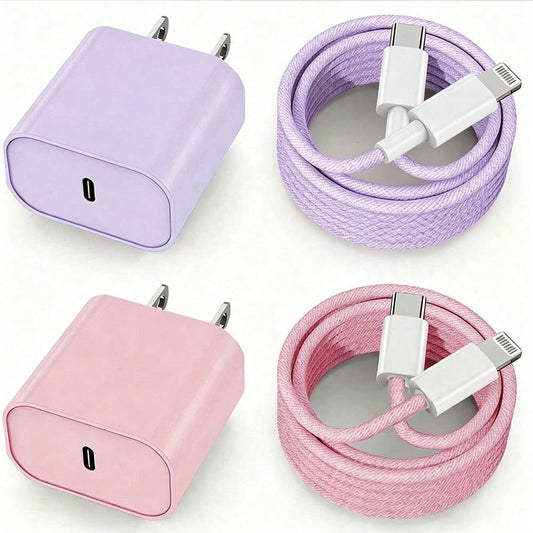 Macaron Color PD 20W Fast Charging Adapter + 3.3ft/100cm High-Efficiency Data Transfer Fast Charging Cable Charger Set Compatible With IPhone 14 Pro Max/14 Pro/14 Plus/14/13/12/11/XS/XR/8/7/6/ Series