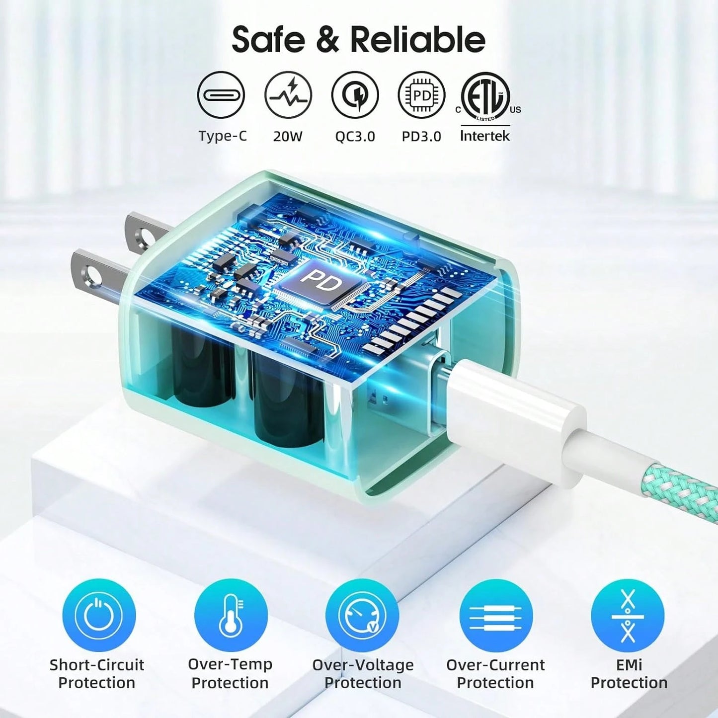 Macaron Color PD 20W Fast Charging Adapter + 3.3ft/100cm High-Efficiency Data Transfer Fast Charging Cable Charger Set Compatible With IPhone 14 Pro Max/14 Pro/14 Plus/14/13/12/11/XS/XR/8/7/6/ Series