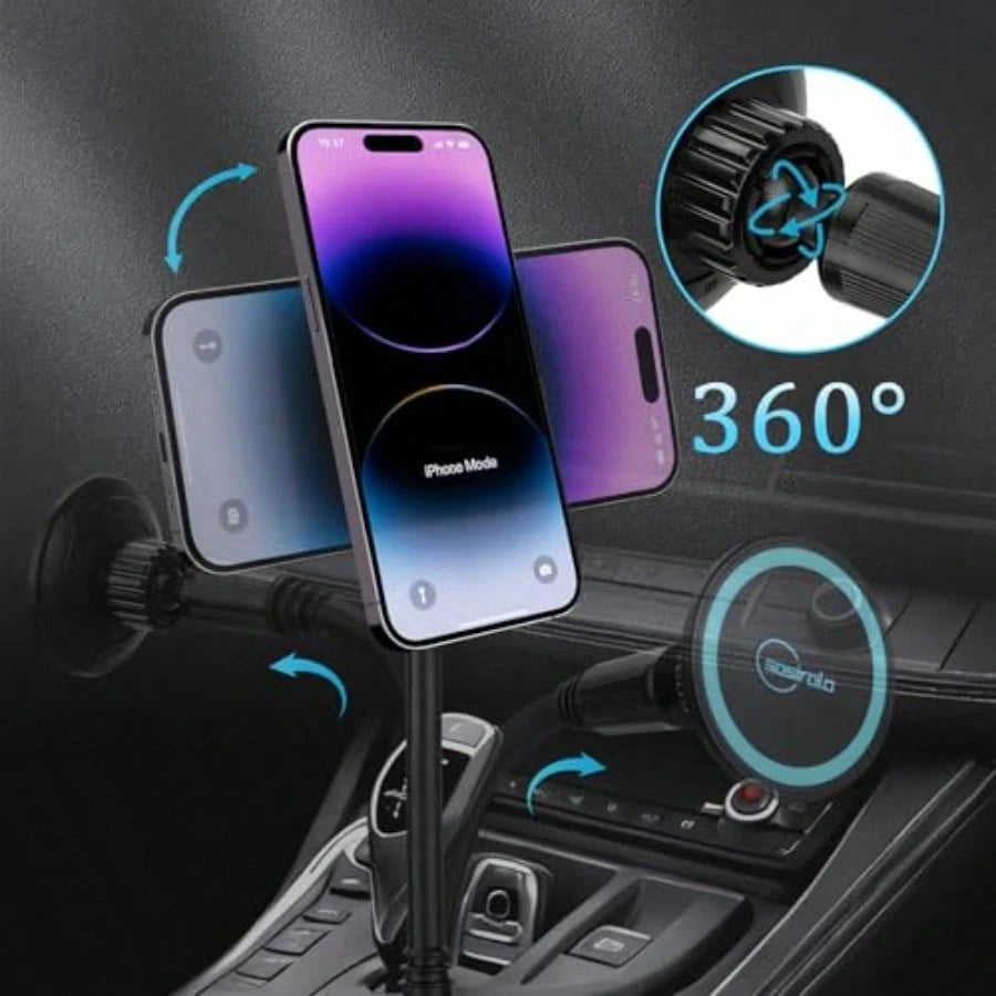 Magnetic Cup Holder Phone Holder For Magsafe, 360 Adjustable Long Gooseneck Powerful N54 Magnet Cell Phone Mount For Car Compatible With IPhone All Smartphones