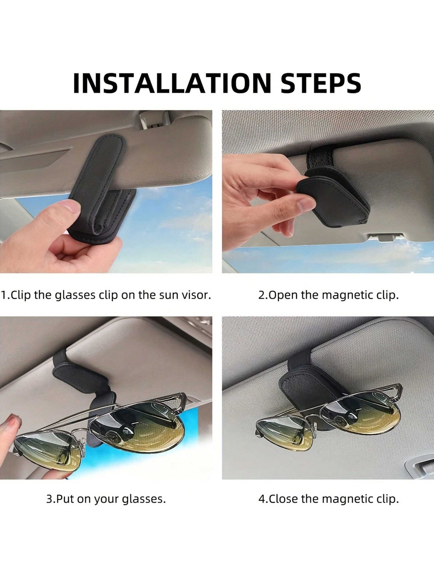 Magnetic Leather Fashion Glasses Clip, Suitable For Car Sun Visor, Eyeglasses Hook Clip, Car Interior Sun Visor Accessories