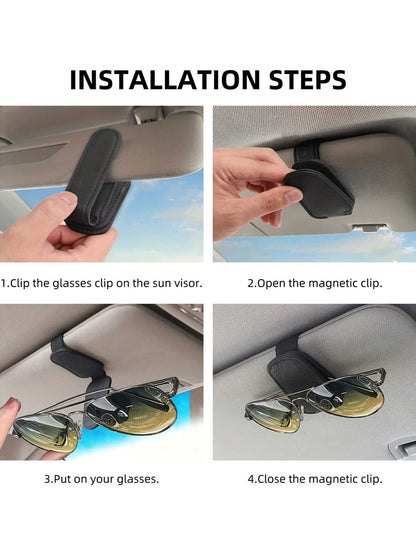Magnetic Leather Fashion Glasses Clip, Suitable For Car Sun Visor, Eyeglasses Hook Clip, Car Interior Sun Visor Accessories
