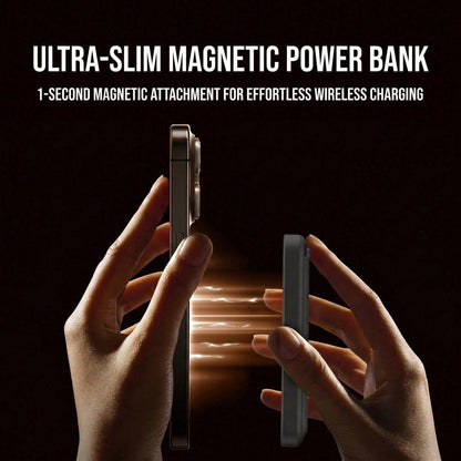 Magnetic Wireless Power Bank With Card Holder, 5000mAh Compact Portable Phone Charger, 15W Magnetic Charging & 22.5W Fast Wired Charging, Slim Lightweight Li-Polymer Battery Pack, Travel Essential Com