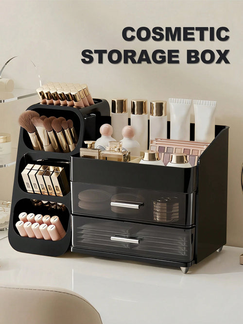 Makeup Organizer With Brush Holder, Drawers, Countertop Storage Organizer, Makeup Organizer Cosmetic Storage For Vanity, Makeup Brushes Storage, Skin Care Storage, Perfect Storage For Lipsticks, Eyesh