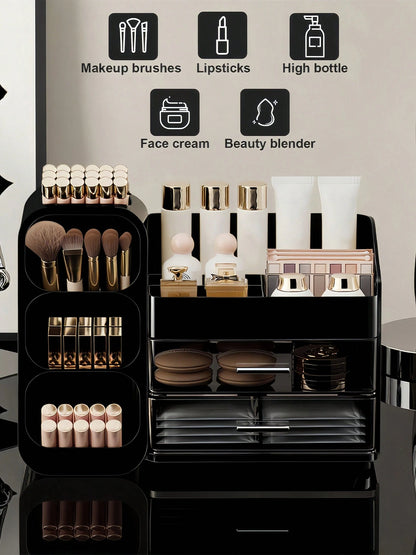 Makeup Organizer With Brush Holder, Drawers, Countertop Storage Organizer, Makeup Organizer Cosmetic Storage For Vanity, Makeup Brushes Storage, Skin Care Storage, Perfect Storage For Lipsticks, Eyesh