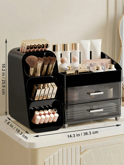 Makeup Organizer With Brush Holder, Drawers, Countertop Storage Organizer, Makeup Organizer Cosmetic Storage For Vanity, Makeup Brushes Storage, Skin Care Storage, Perfect Storage For Lipsticks, Eyesh