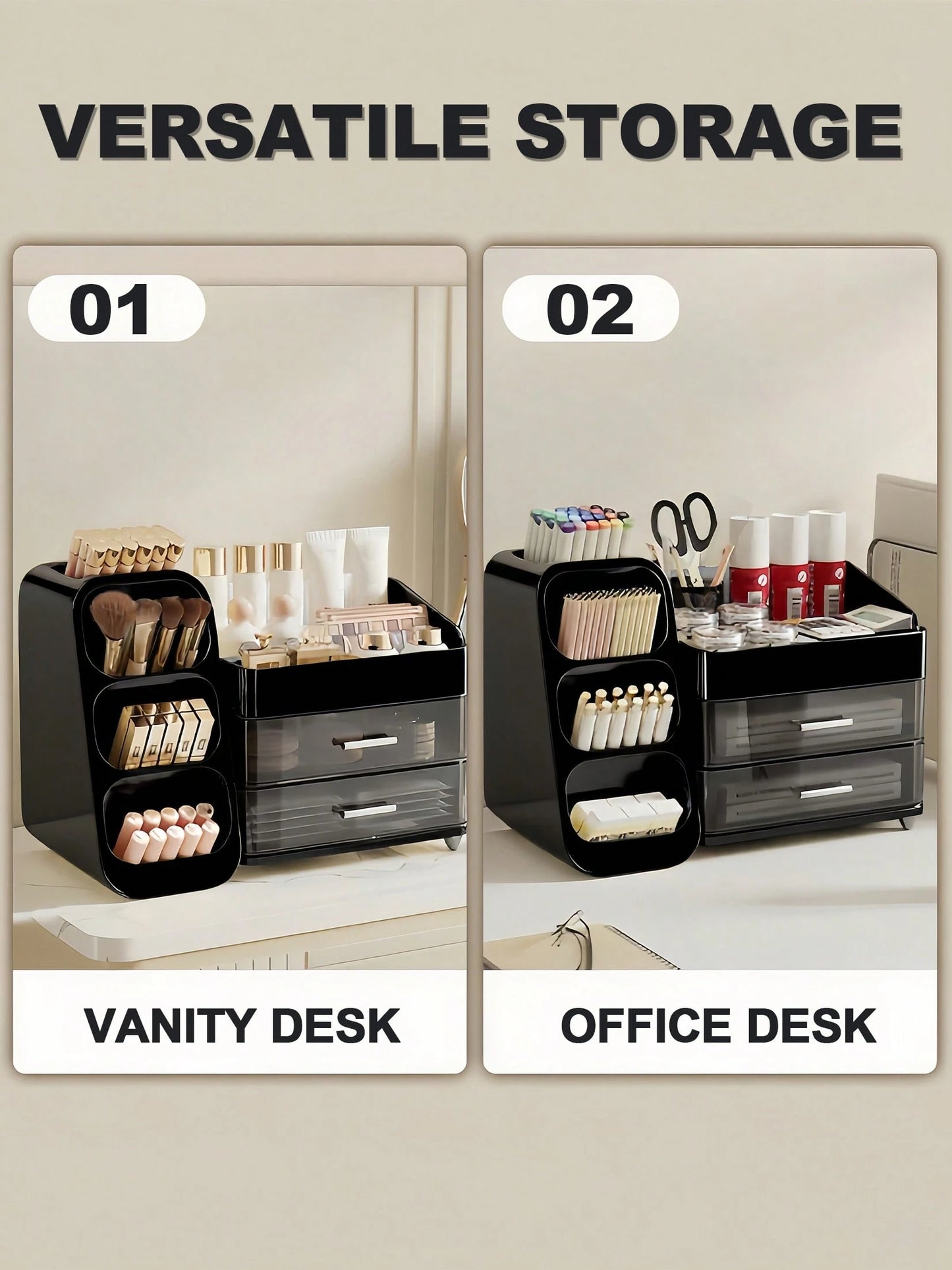 Makeup Organizer With Brush Holder, Drawers, Countertop Storage Organizer, Makeup Organizer Cosmetic Storage For Vanity, Makeup Brushes Storage, Skin Care Storage, Perfect Storage For Lipsticks, Eyesh