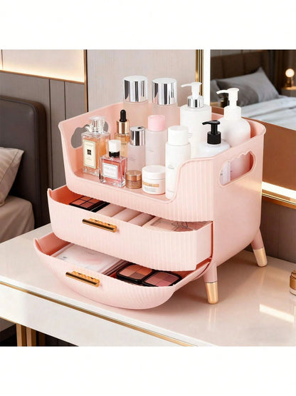 Makeup Organizer With Drawers,Skincare Plastic Storage For Vanity,Large Cosmetic Display Case For Dresser With Handle,Large Capacity Bathroom Countertop