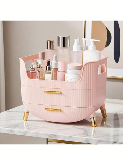 Makeup Organizer With Drawers,Skincare Plastic Storage For Vanity,Large Cosmetic Display Case For Dresser With Handle,Large Capacity Bathroom Countertop