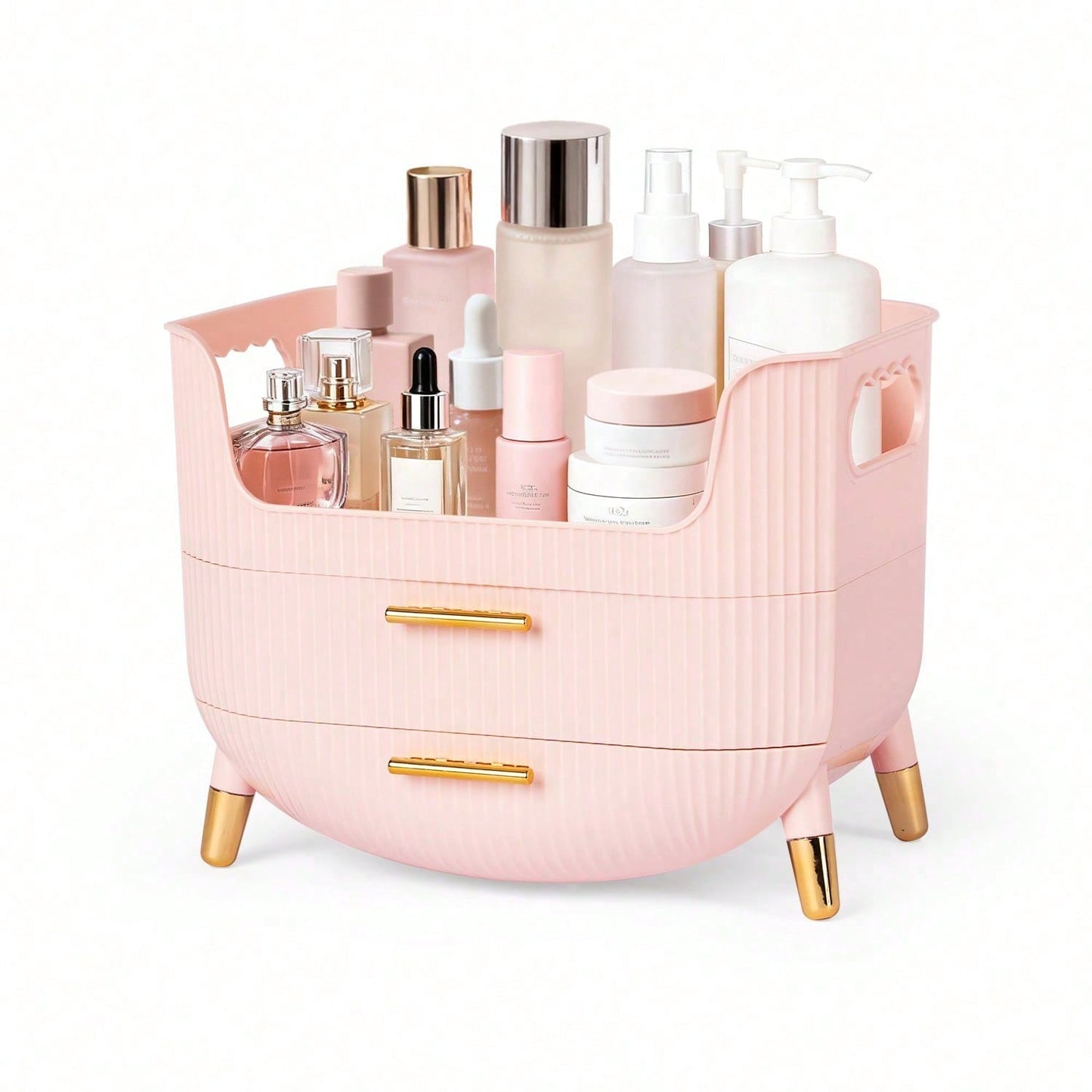 Makeup Organizer With Drawers,Skincare Plastic Storage For Vanity,Large Cosmetic Display Case For Dresser With Handle,Large Capacity Bathroom Countertop