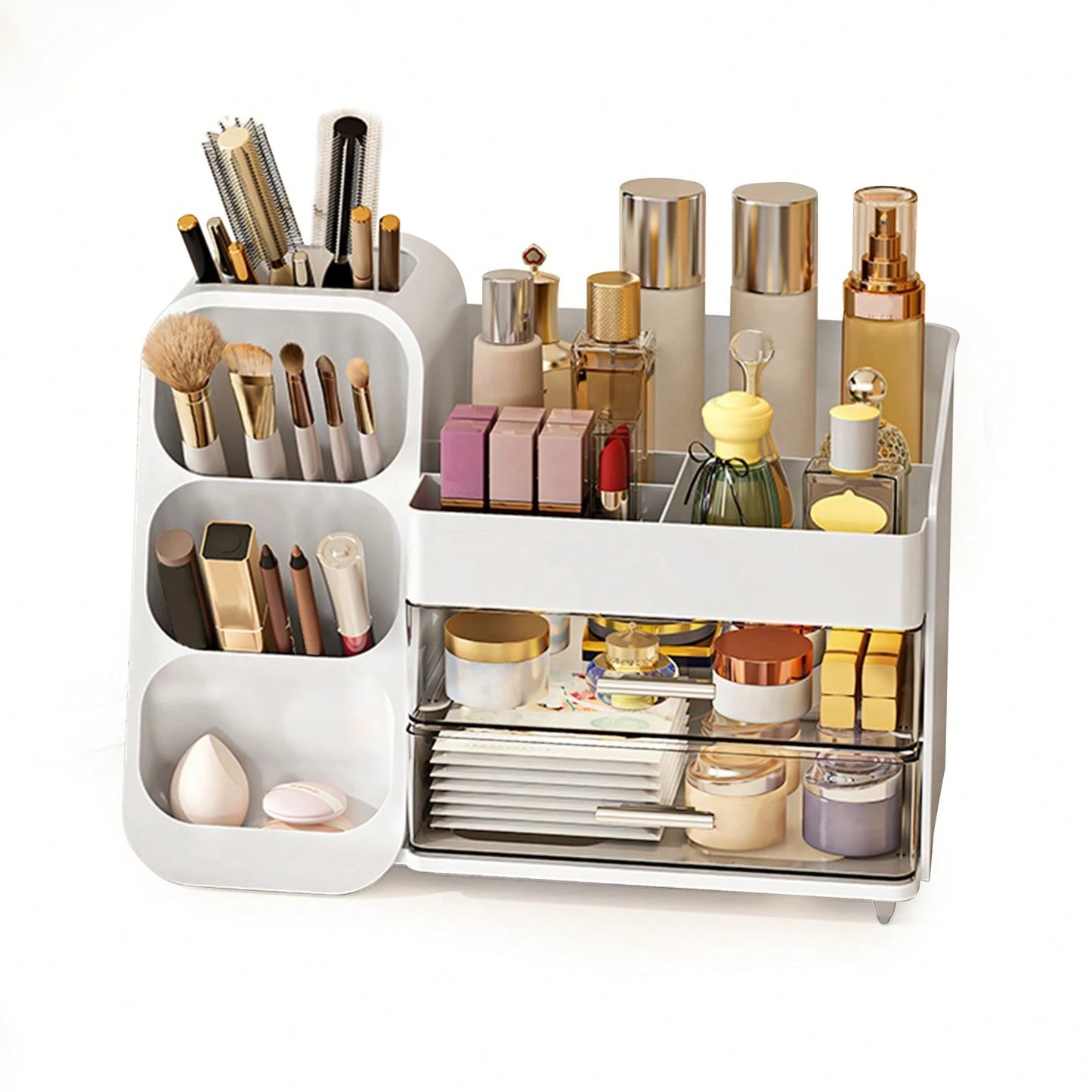 Makeup Organizer With Drawers, Combination Large Capacity Countertop Organizer For Vanity, Bathroom And Bedroom Desk Cosmetics Organizer, Easy To Storage Skincare, Brushes, Eyeshadow, Lotions, Lipstic