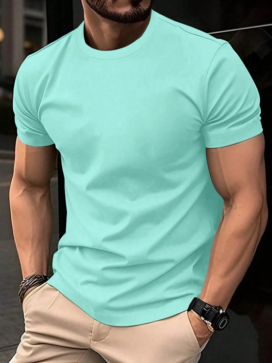 Manfinity Homme Men's Plain Round Neck Short Sleeve Simple Top, Casual Everyday Wear Men T-Shirts Casual Plain T-Shirts Casual Tee