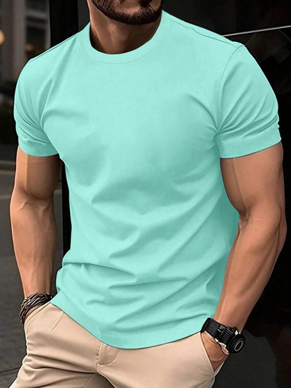 Manfinity Homme Men's Plain Round Neck Short Sleeve Simple Top, Casual Everyday Wear Men T-Shirts Casual Plain T-Shirts Casual Tee
